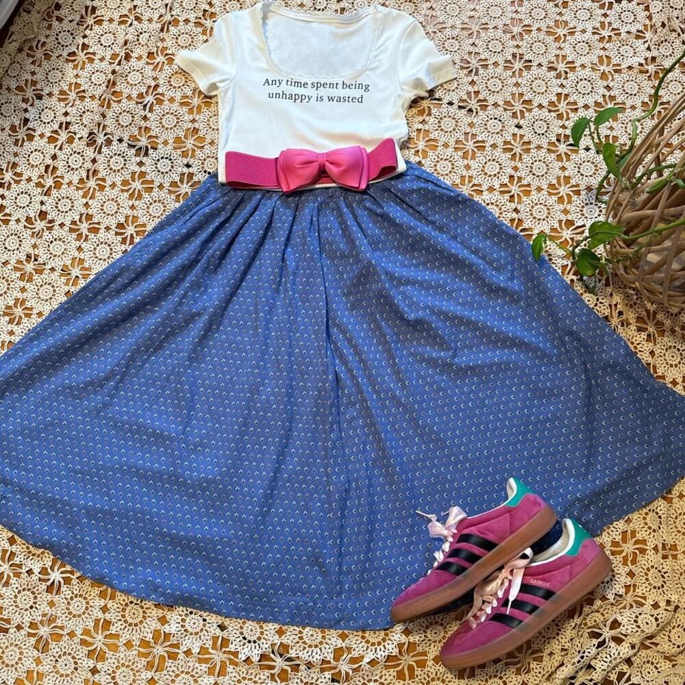 Vintage 80's‎ Blue Ditzy Floral Jaeger Skirt Sz UK 12 / US 8